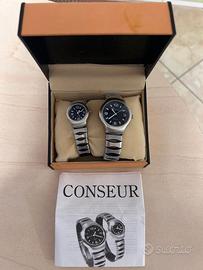 Coppia orologi Conseur uomo/donna con cofanetto or