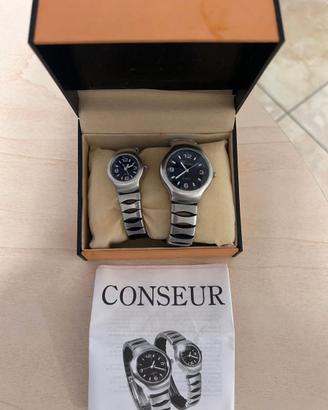 Coppia orologi Conseur uomo/donna con cofanetto or