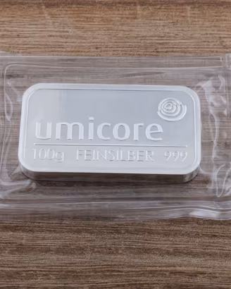 Lingotto argento fine 100 grammi Umicore 999