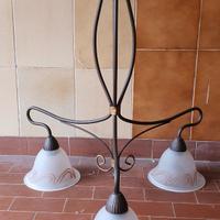 Lampadario ferro vintage con 3 portalampade E14