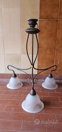 Lampadario ferro vintage con 3 portalampade E14