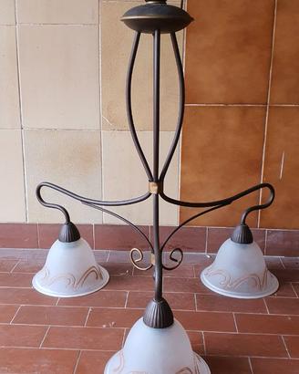 Lampadario ferro vintage con 3 portalampade E14