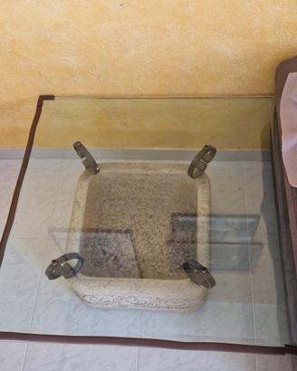 Tavolino in vetro e pietra