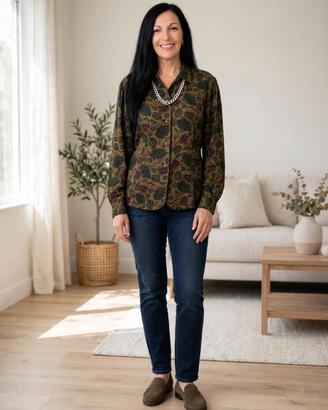Camicia vintage in viscosa di flanella tg 52 cachi