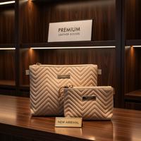 Set 2 Pochette Matelassé Beige con Portachiavi – S