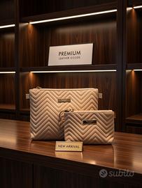 Set 2 Pochette Matelassé Beige con Portachiavi – S