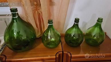 5 damigiane vetro verde vintage arredo lotto