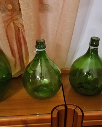 5 damigiane vetro verde vintage arredo lotto