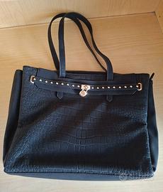 Borsa Shopping Carpisa Nera Effetto Coccodrillo
