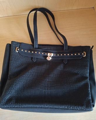 Borsa Shopping Carpisa Nera Effetto Coccodrillo