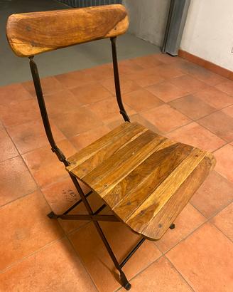 Set 4 sedie legno massello ferro battuto