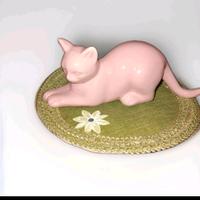 Gatto Decorativo In Dolomite Rosa/ 17 Cm X 7 Cm