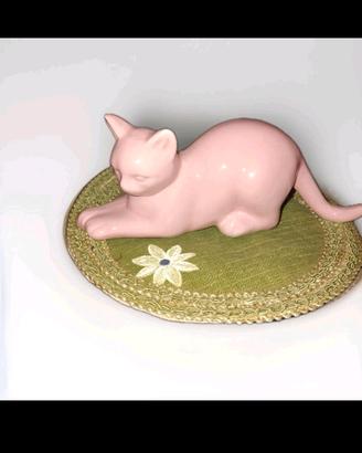 Gatto Decorativo In Dolomite Rosa/ 17 Cm X 7 Cm