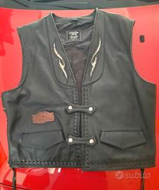 Gilet Biker in pelle pregiata con inserti in cuoio