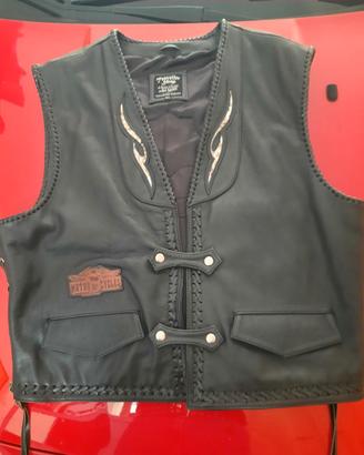 Gilet Biker in pelle pregiata con inserti in cuoio