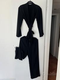 Abito completo tailleur kimono nero nuovo tg unica