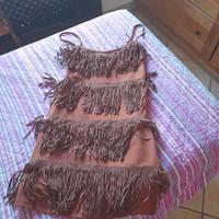 vestito corto marrone con frange 