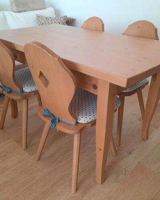 Tavolo e 4 sedie legno massiccio abete