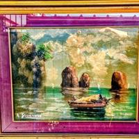Quadro con Faraglioni di Capri dipinto a mano.