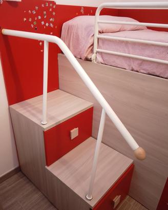 Letto singolo con mobile e gradini contenitori (bu