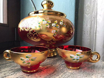 Set teiera con 6 tazze vetro murano oro zecchino
