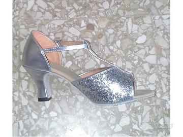 SCARPE DA BALLO ARGENTO GLITTERATO N°38 DONNA