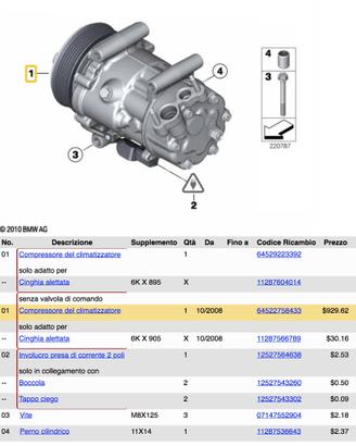 Compressore aria condizionata MINI R55, R56,