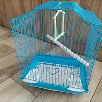 gabbia per uccellini azzurra e bianca 