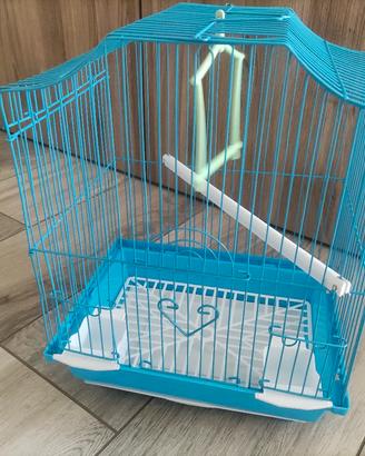 gabbia per uccellini azzurra e bianca 