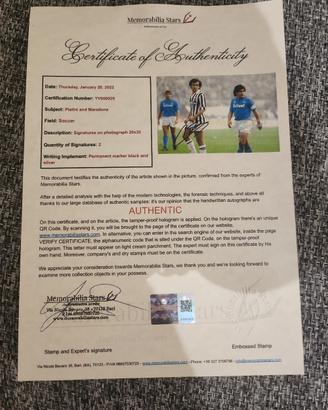 autografo originale maradona e platini con certifi