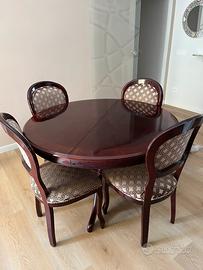 Elegante tavolo mogano tondo e 4 sedie