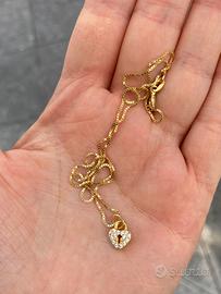 Collana con ciodolo a cuore argento dorato zirconi
