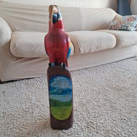 Scultura pappagallo in legno dipinta a mano 