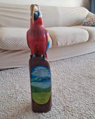 Scultura pappagallo in legno dipinta a mano 