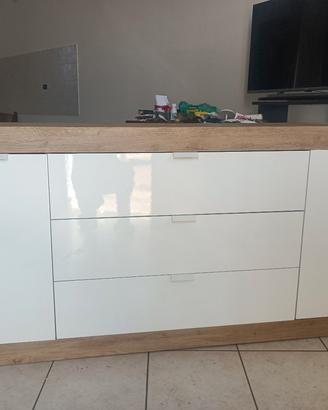 credenza moderna bianca lucida e legno