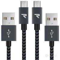 RAMPOW Cavo micro USB (2M-Nylon, Grigio, 2 pz)