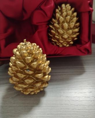 set 2 candele decorative pigna natalizie Nuove