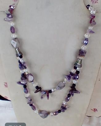 Collana vintage con ametiste e cristalli 
