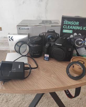 Canon eos2000d+kit pulizia+kit filtri+ scheda sd