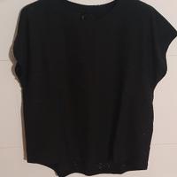 T-shirt nera tessuto tipo San Gallo