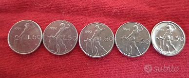 5 mini monete da 50 lire 