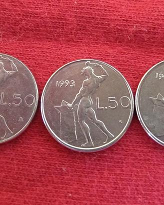 5 mini monete da 50 lire 