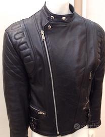 Giacca Moto Cafè Race in Vera Pelle Nera  Tg.L