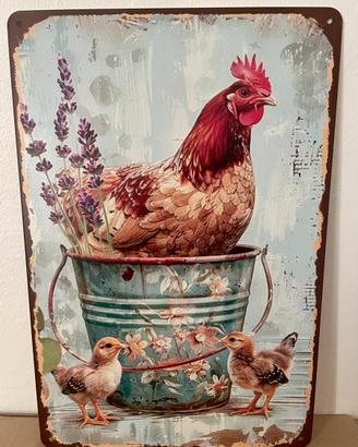 Targa in metallo cm 30x30 gallina country