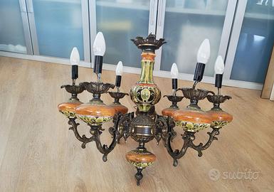 Lampadario vintage 6 luci con ceramica decorata