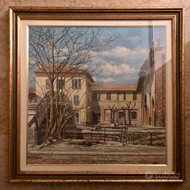 Dipinto paesaggio Naviglio Milano, XX secolo