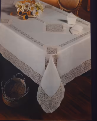 Servizio tavola x 12 puro lino pizzo Valenciennes 