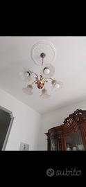 lampadario da sala vetro lavorato ottone legno 