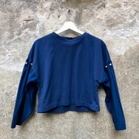 Maglia crop Zara Woman in cotone blu con perle