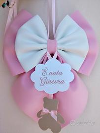 fiocco nascita rosa con nuvola in cartoncino 